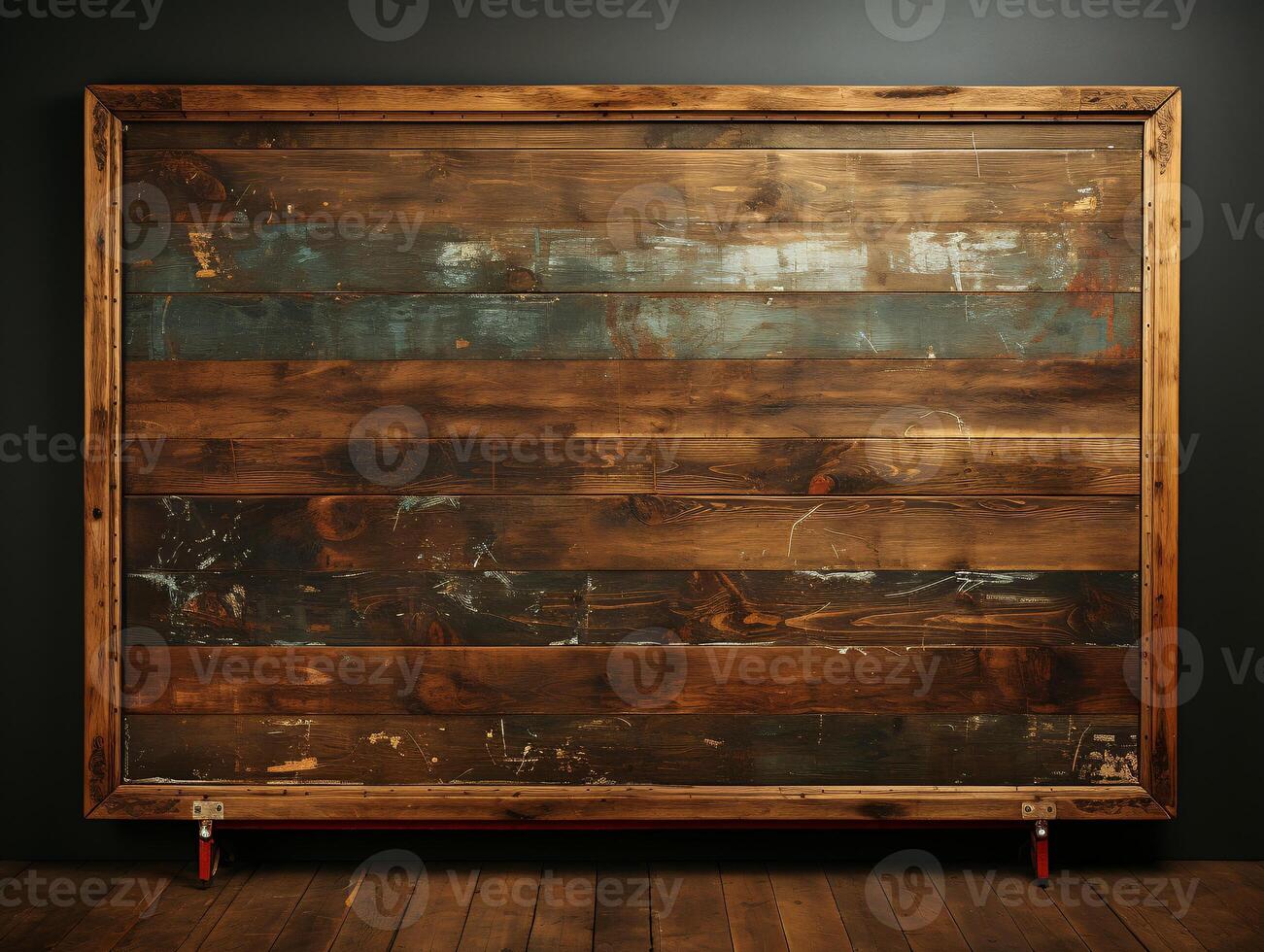 AI generated Empty wooden chalkboard on the wall Education concept with copy space photo