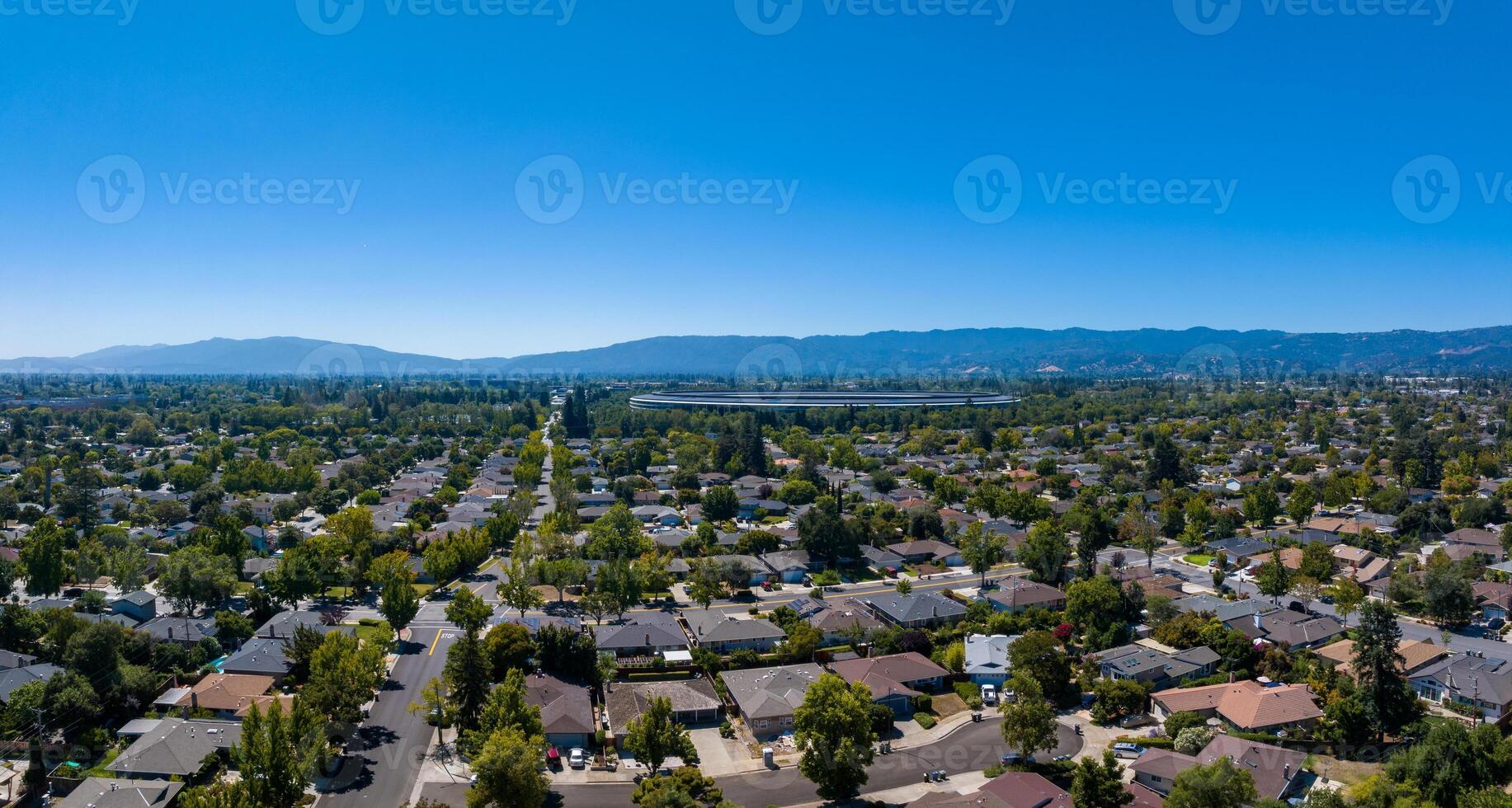 Aerial view of the main Apple office building - a space ship in California photo