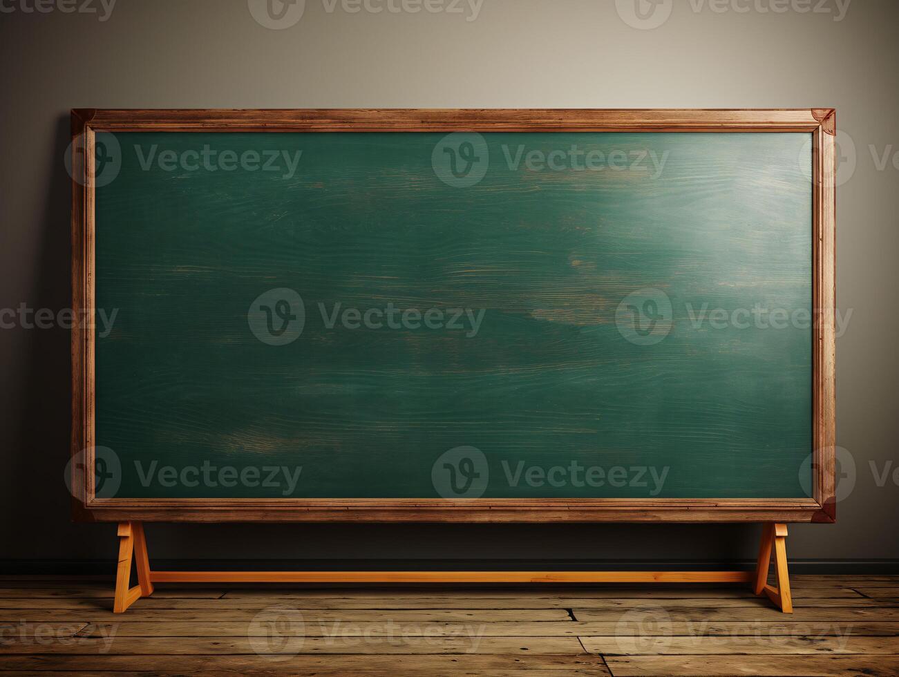 AI generated Empty wooden chalkboard on the wall Education concept with copy space photo