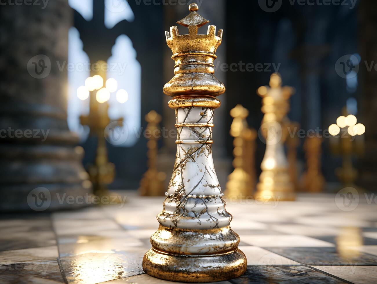 AI generated Chess on a chessboard, business concept of success and leadership photo
