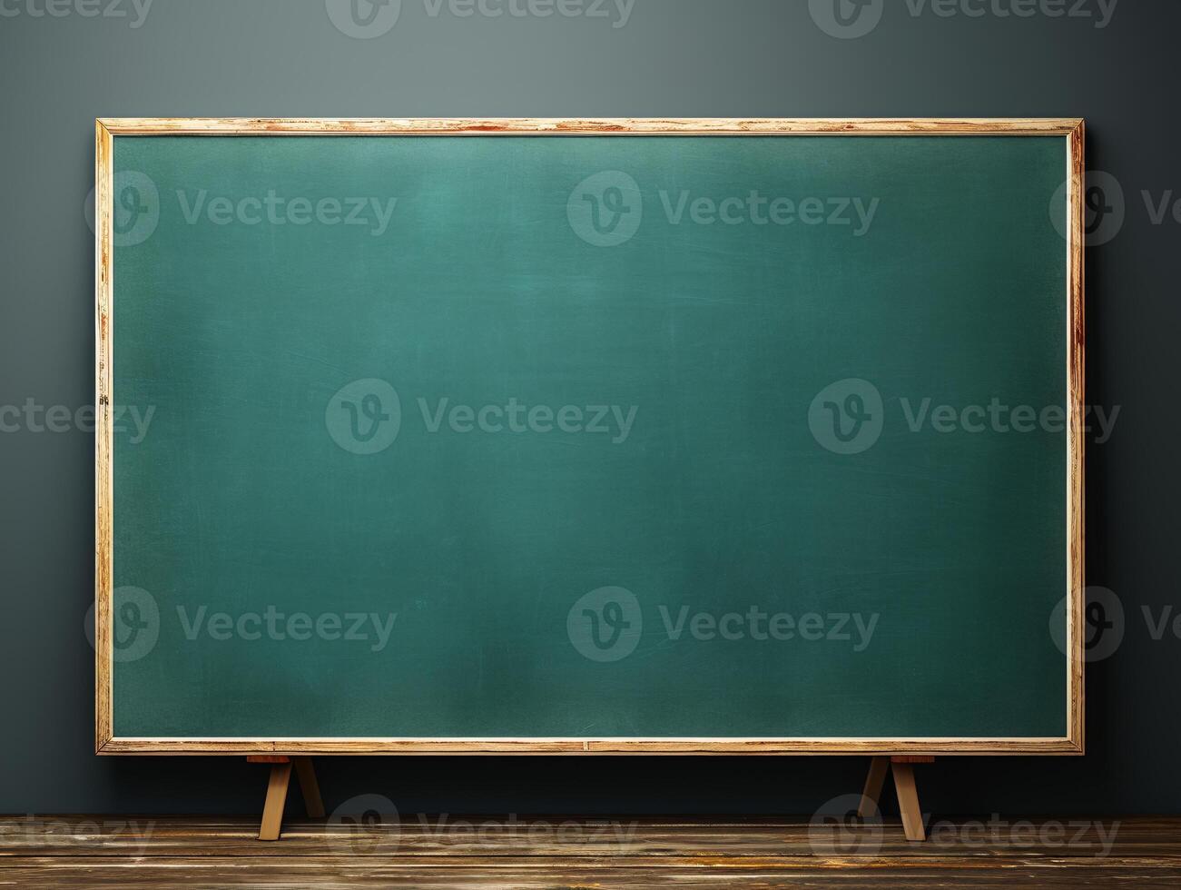 AI generated Empty wooden chalkboard on the wall Education concept with copy space photo