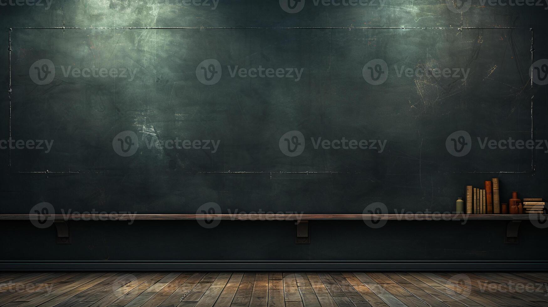 AI generated Empty wooden chalkboard on the wall Education concept with copy space photo