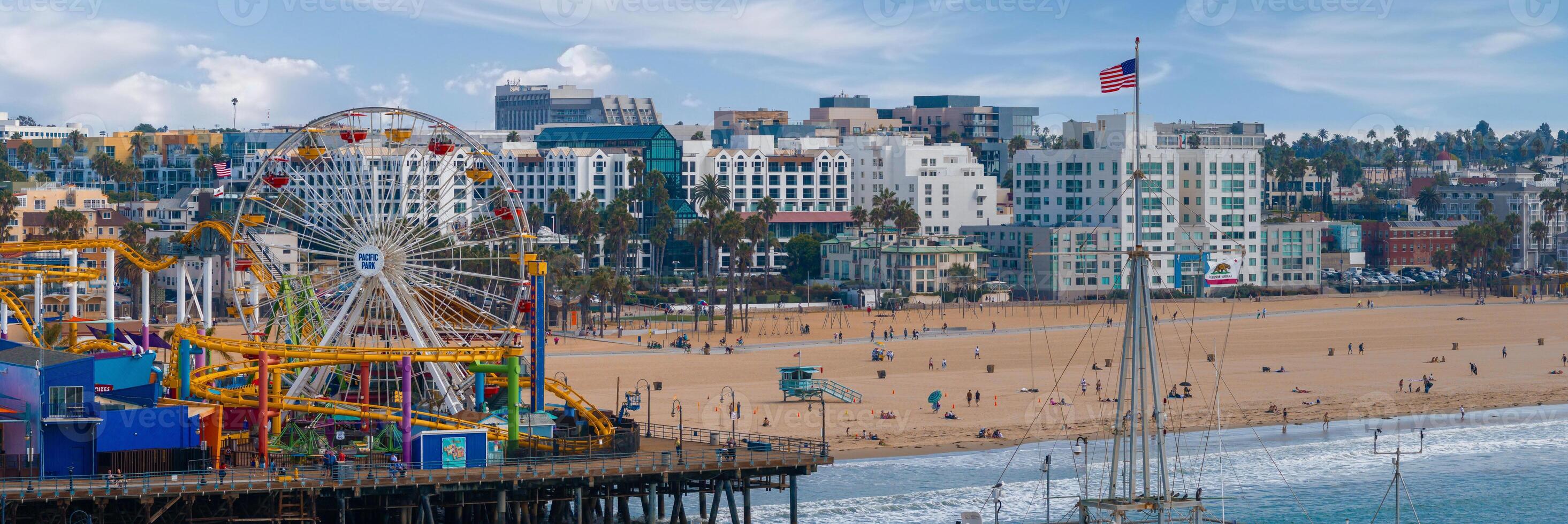 Santa Monica pier at sunset, Los Angeles photo