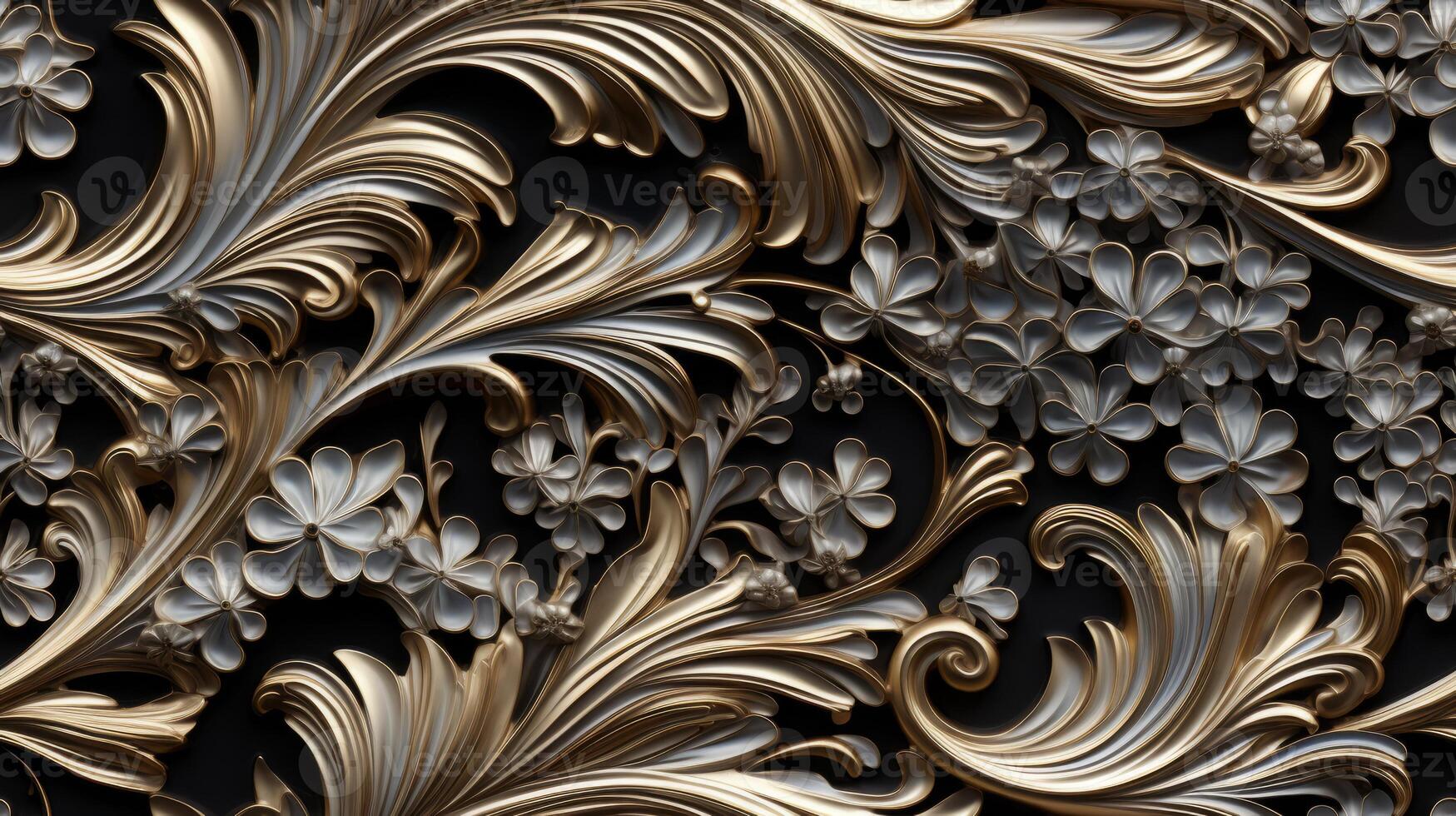 AI generated Seamless pattern Royal vintage Victorian Gothic background Rococo venzel and whorl photo