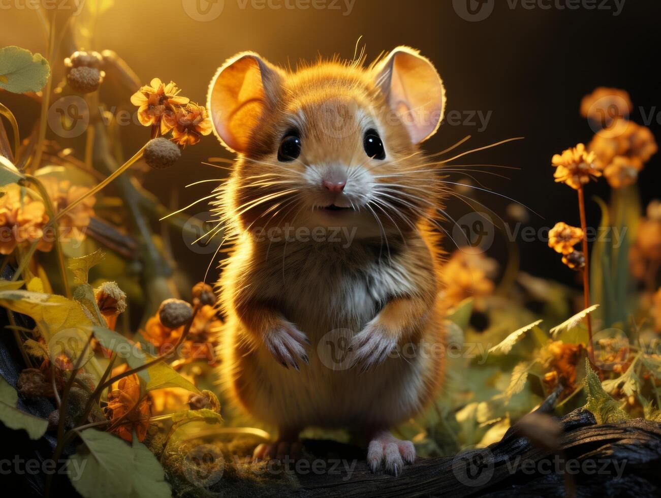 AI generated Little mouse in the autumn forest. photo