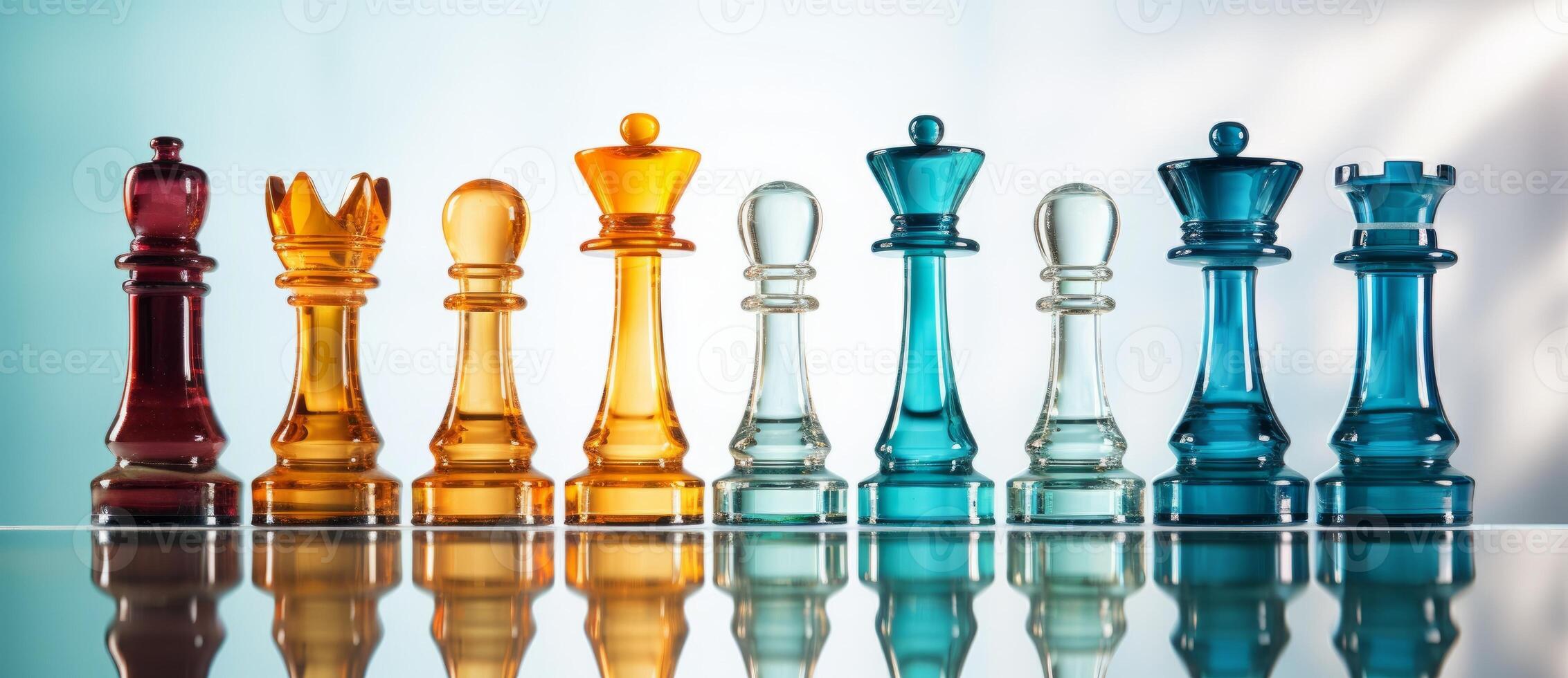 AI generated Chess on a chessboard, business concept of success and leadership photo