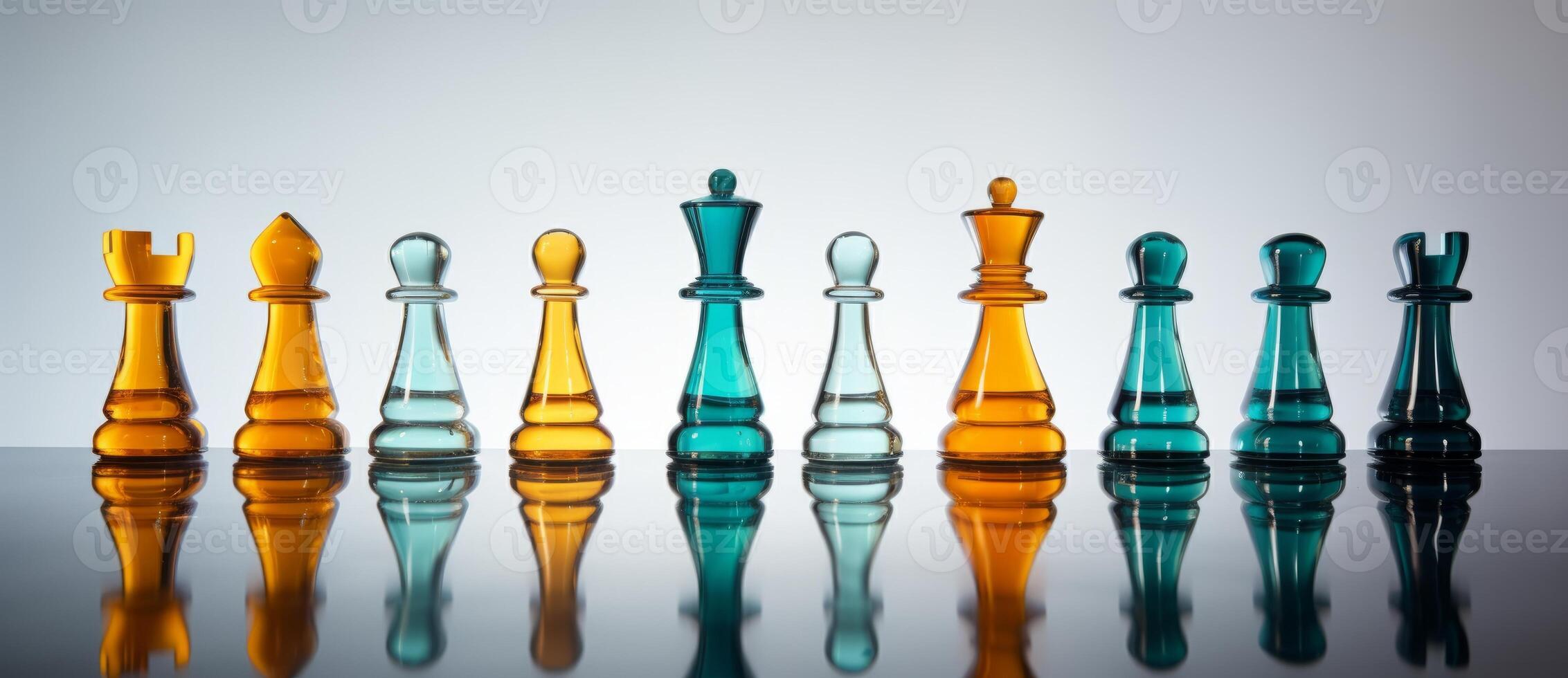 AI generated Chess on a chessboard, business concept of success and leadership photo