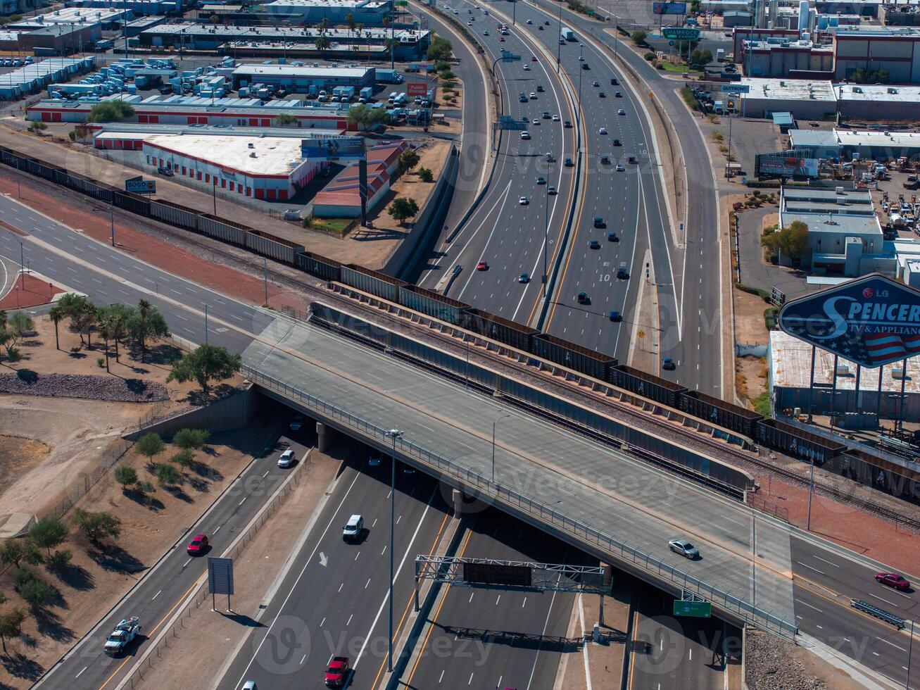 Aerial view of the highway and crossroads intersections in Phoenix, USA. photo