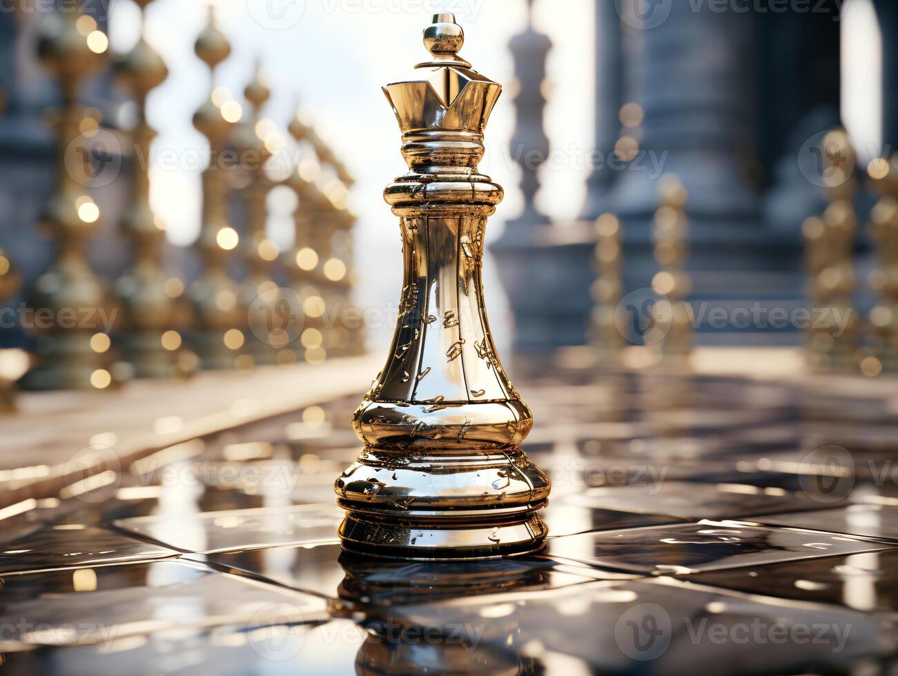 AI generated Chess on a chessboard, business concept of success and leadership photo