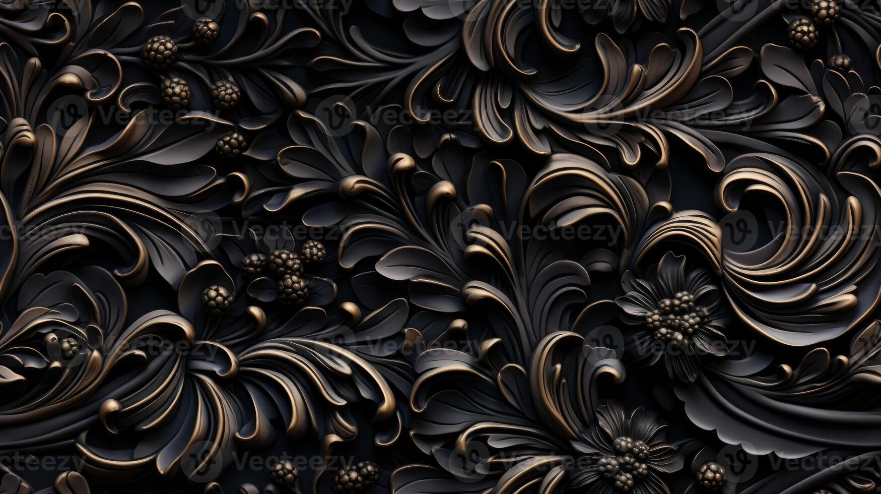AI generated Seamless pattern Royal vintage Victorian Gothic background Rococo venzel and whorl photo