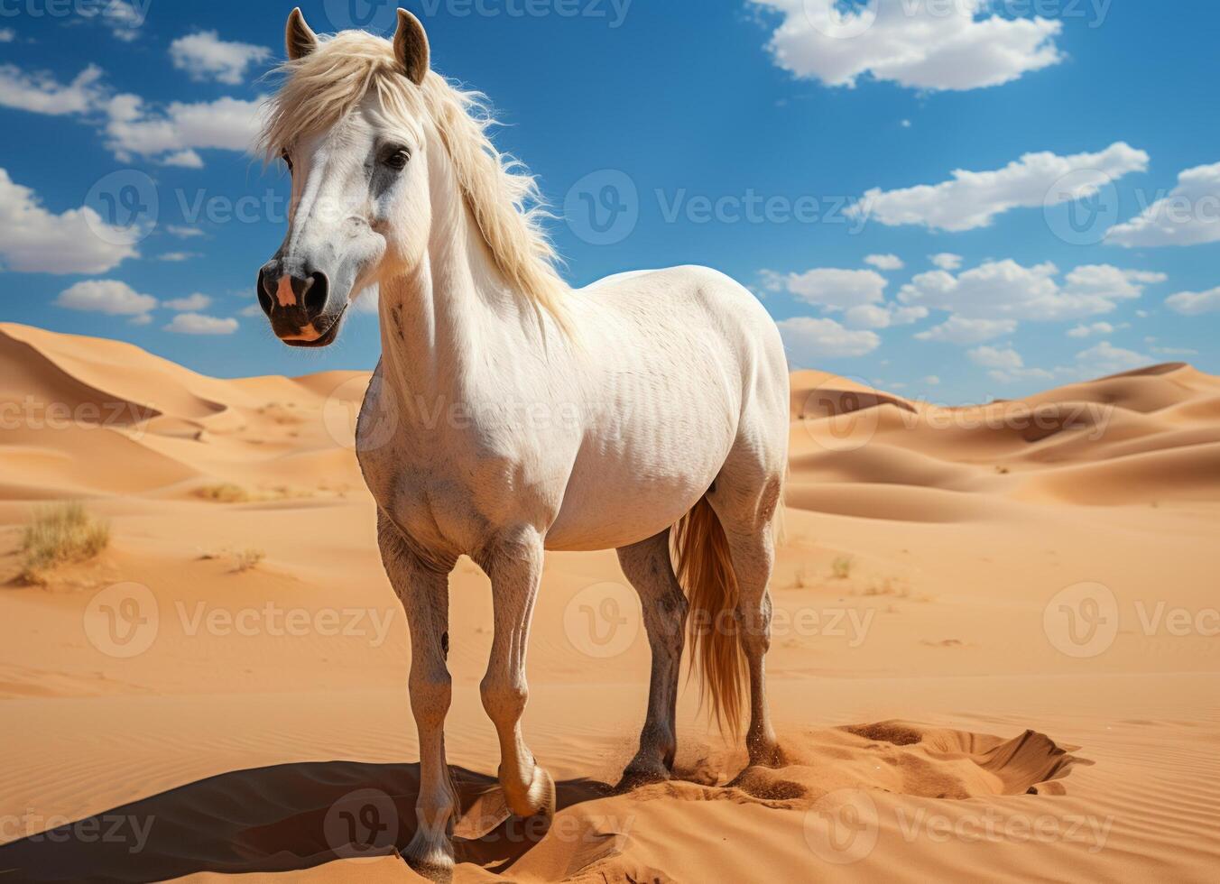 ai generado blanco caballo en el desierto. foto