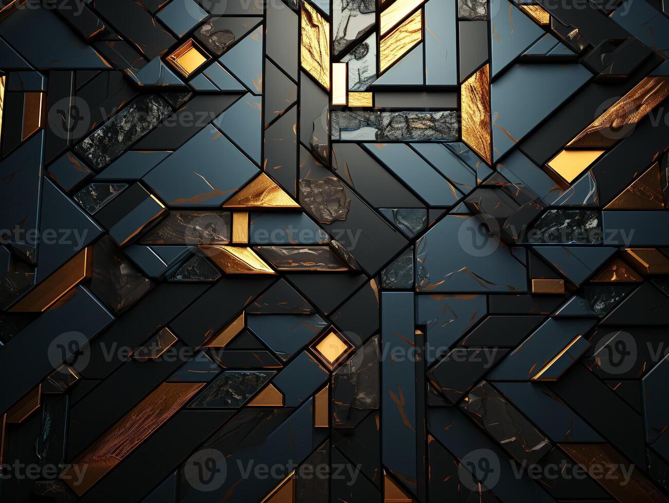 AI generated Dark black mosaic background with golden lines Art Deco luxury style texture photo