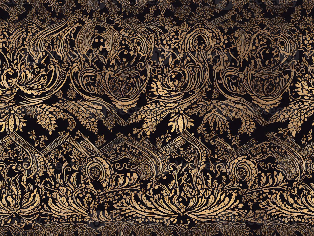 AI generated Seamless pattern Royal vintage Victorian Gothic background Rococo venzel and whorl photo