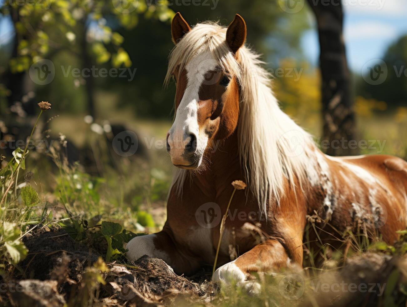 AI generated Portrait of a horse in the forest. photo