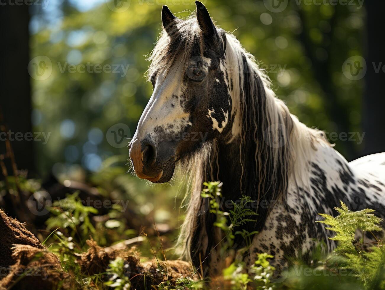 ai generado retrato de un caballo en el bosque. foto