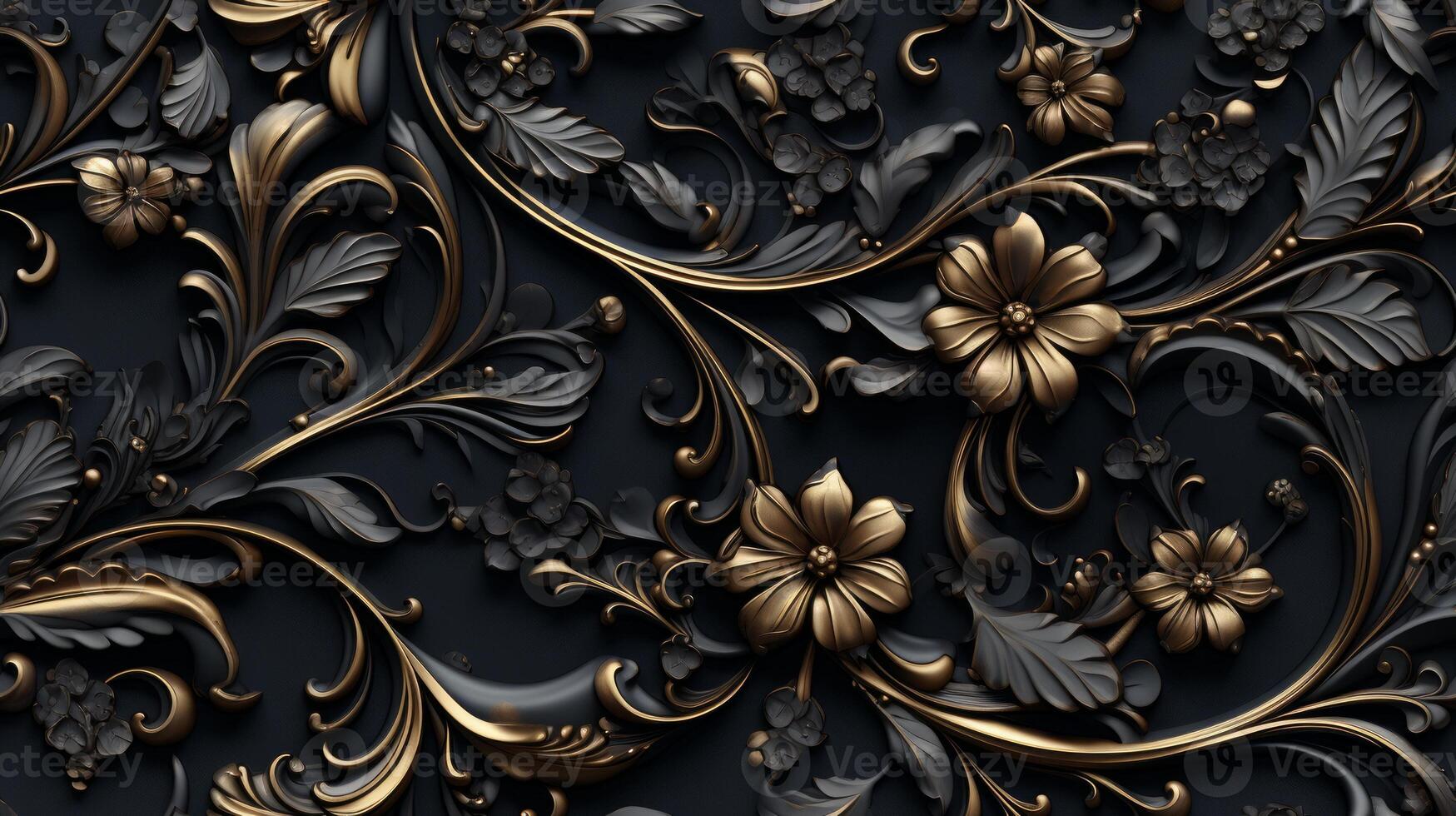 AI generated Seamless pattern Royal vintage Victorian Gothic background Rococo venzel and whorl photo