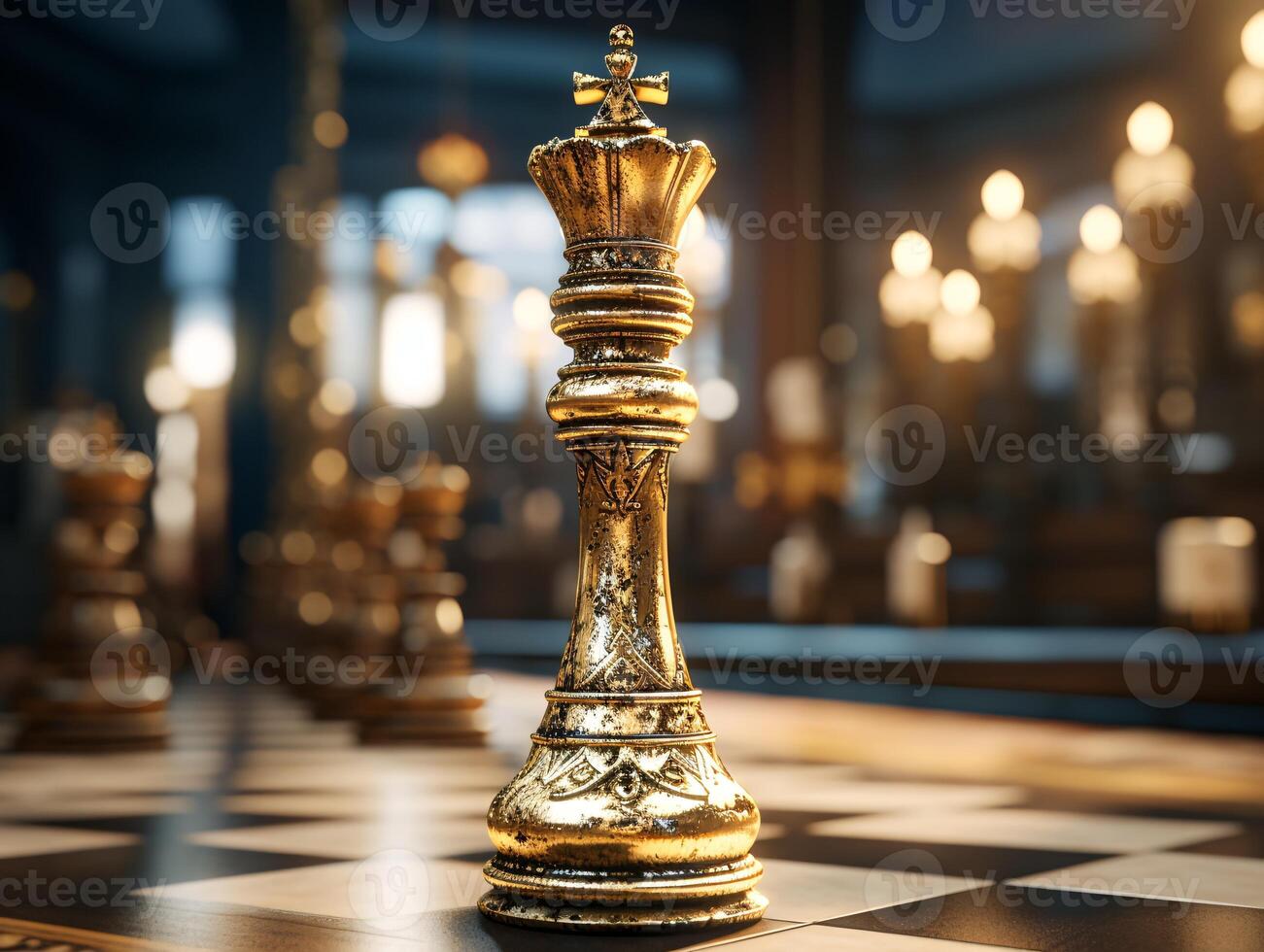AI generated Chess on a chessboard, business concept of success and leadership photo