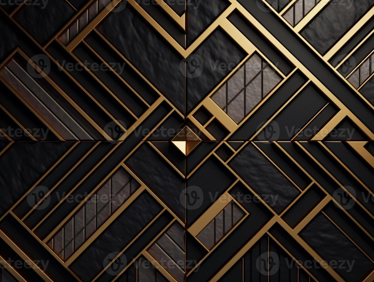 AI generated Dark black mosaic background with golden lines Art Deco luxury style texture photo