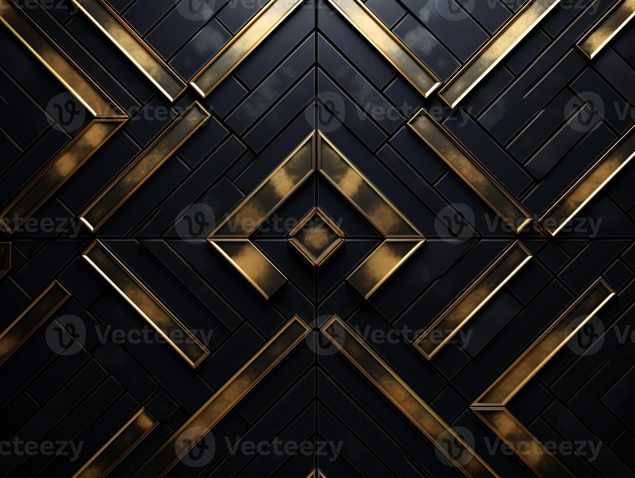 ai generado oscuro negro mosaico antecedentes con dorado líneas Arte deco lujo estilo textura foto