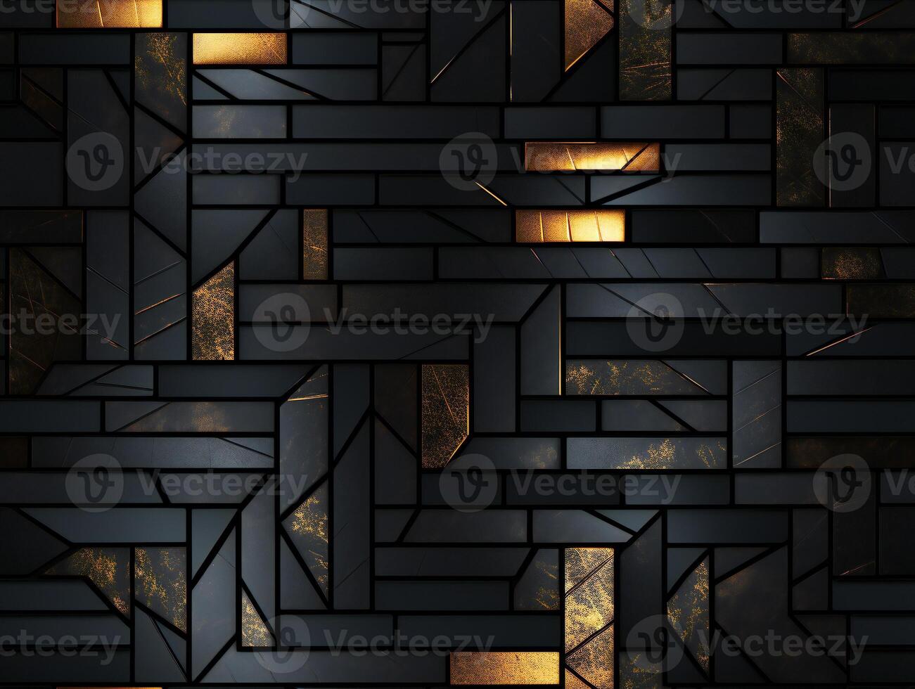 AI generated Dark black mosaic background with golden lines Art Deco luxury style texture photo