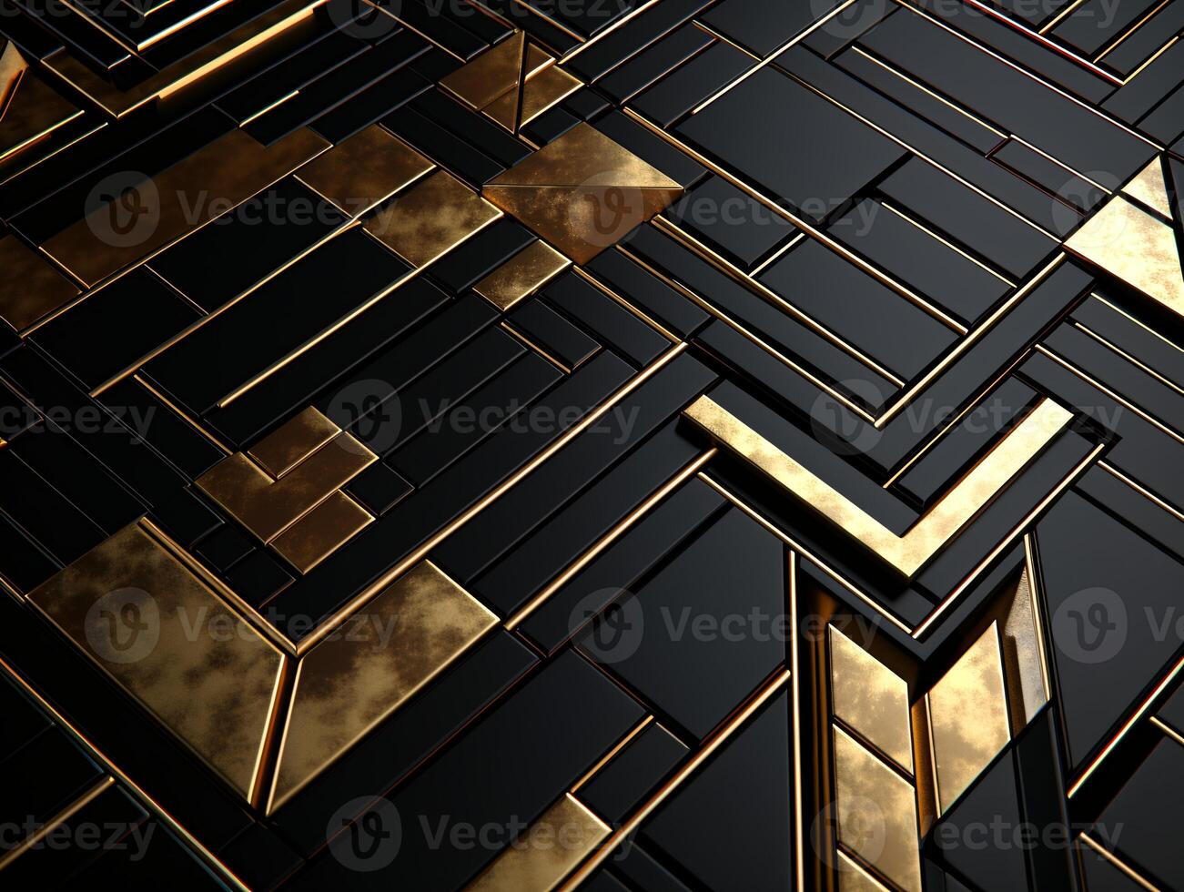 AI generated Dark black mosaic background with golden lines Art Deco luxury style texture photo