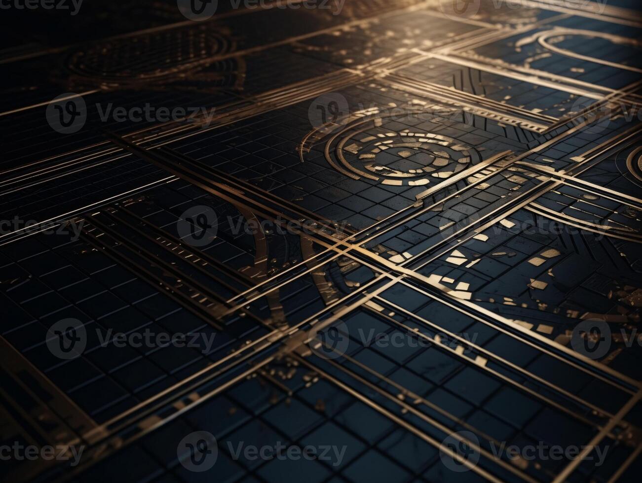 AI generated Dark black mosaic background with golden lines Art Deco luxury style texture photo