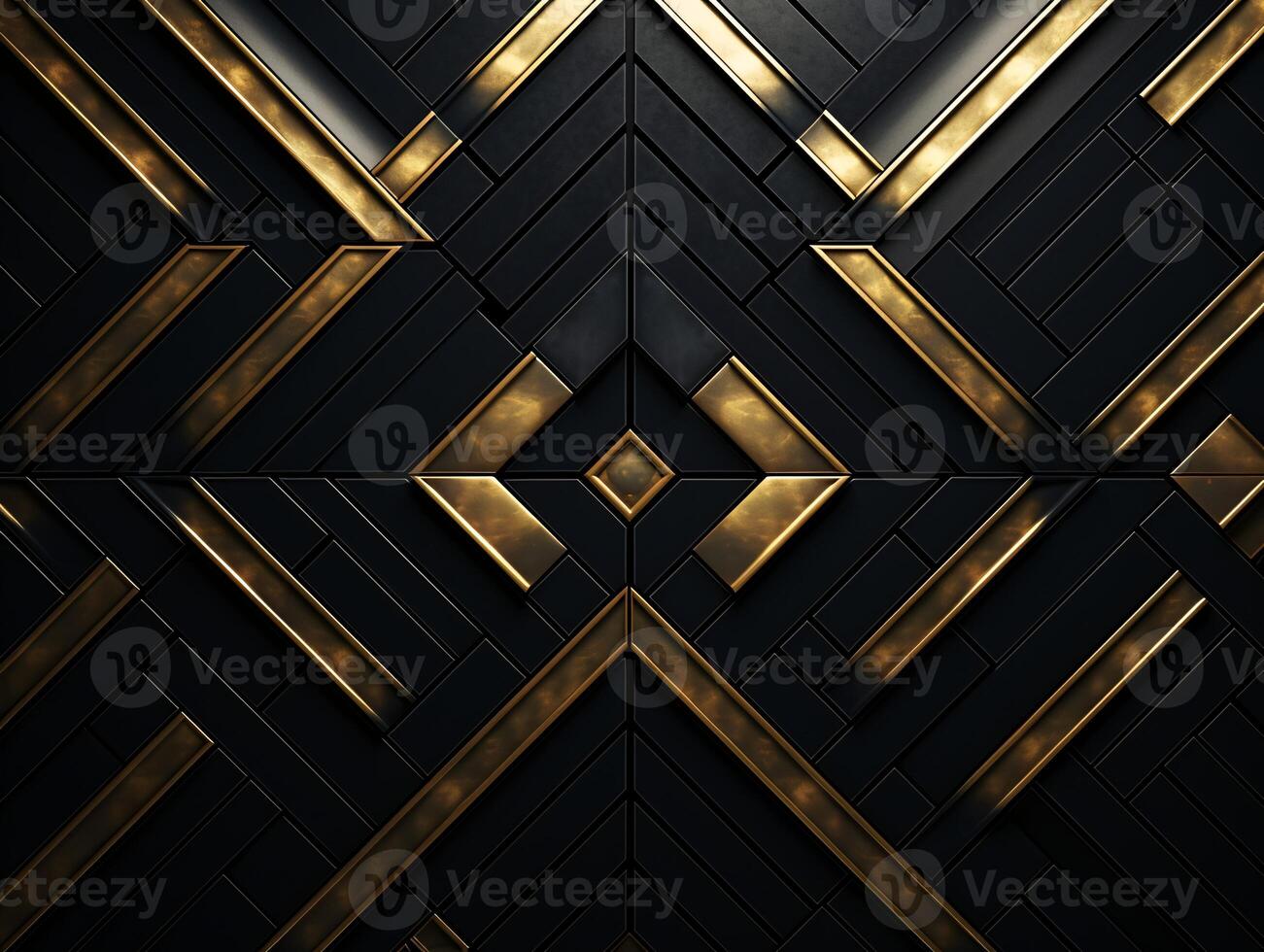 AI generated Dark black mosaic background with golden lines Art Deco luxury style texture photo