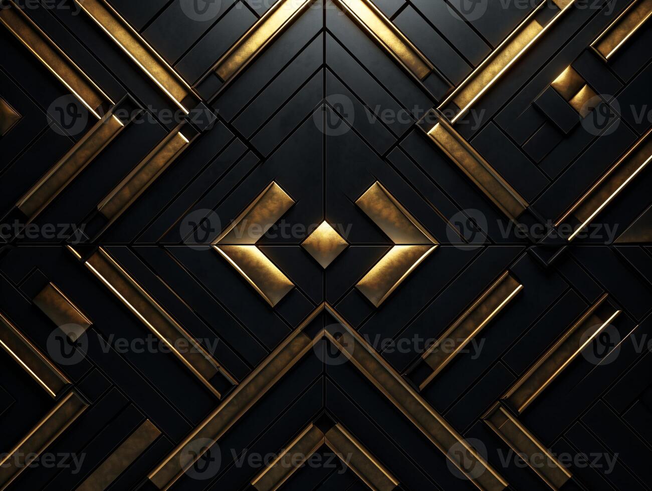 AI generated Dark black mosaic background with golden lines Art Deco luxury style texture photo