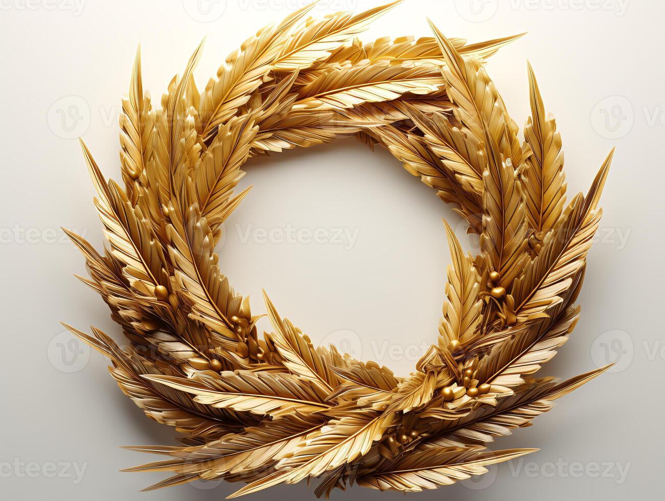 AI generated Beautiful golden and white feathers on a white background. photo