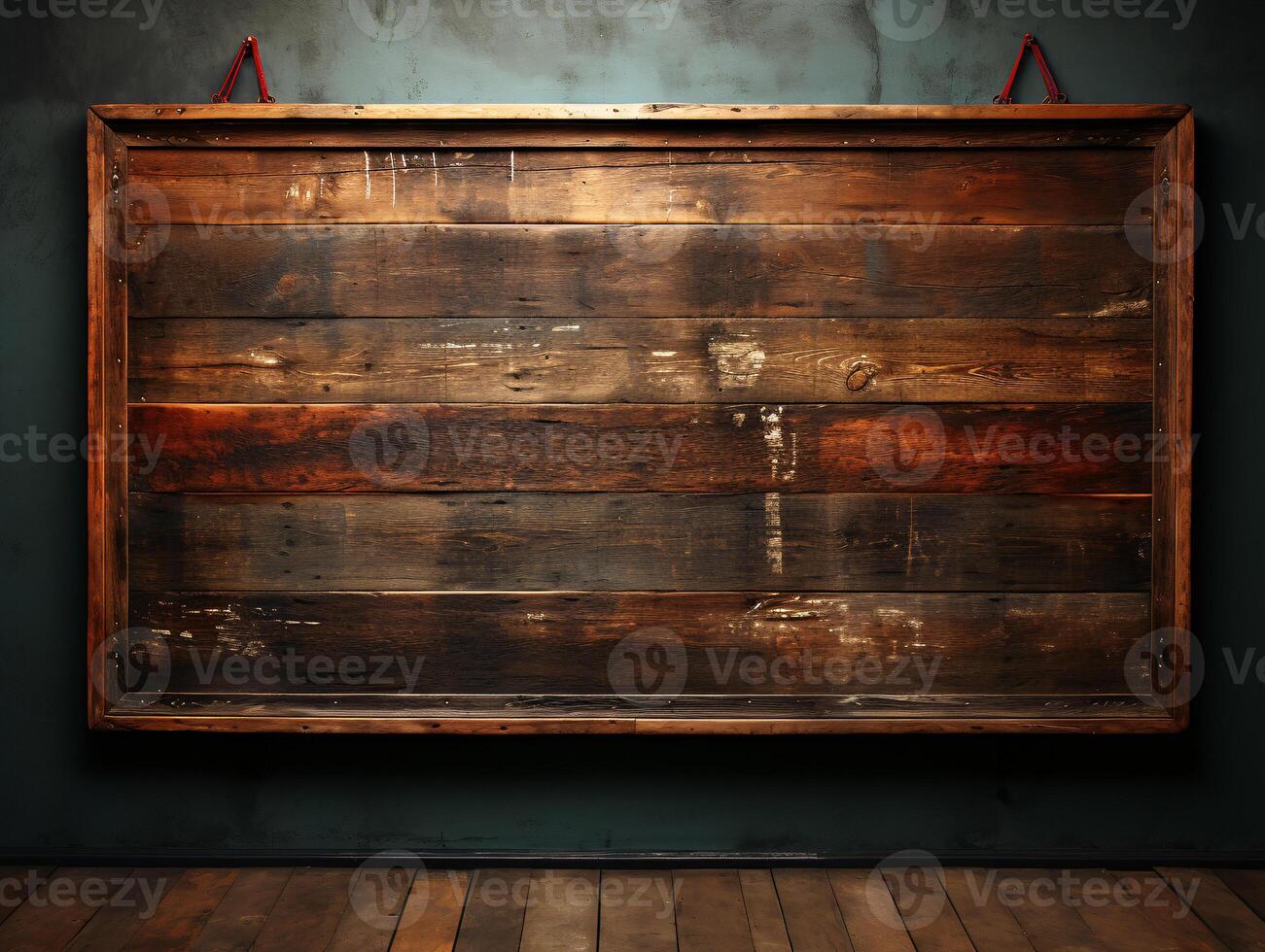 AI generated Empty wooden chalkboard on the wall Education concept with copy space photo