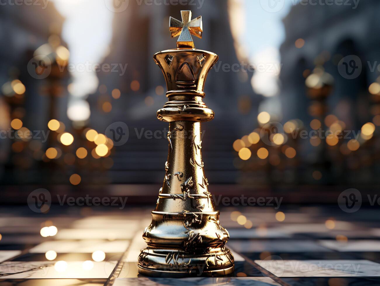 AI generated Chess on a chessboard, business concept of success and leadership photo