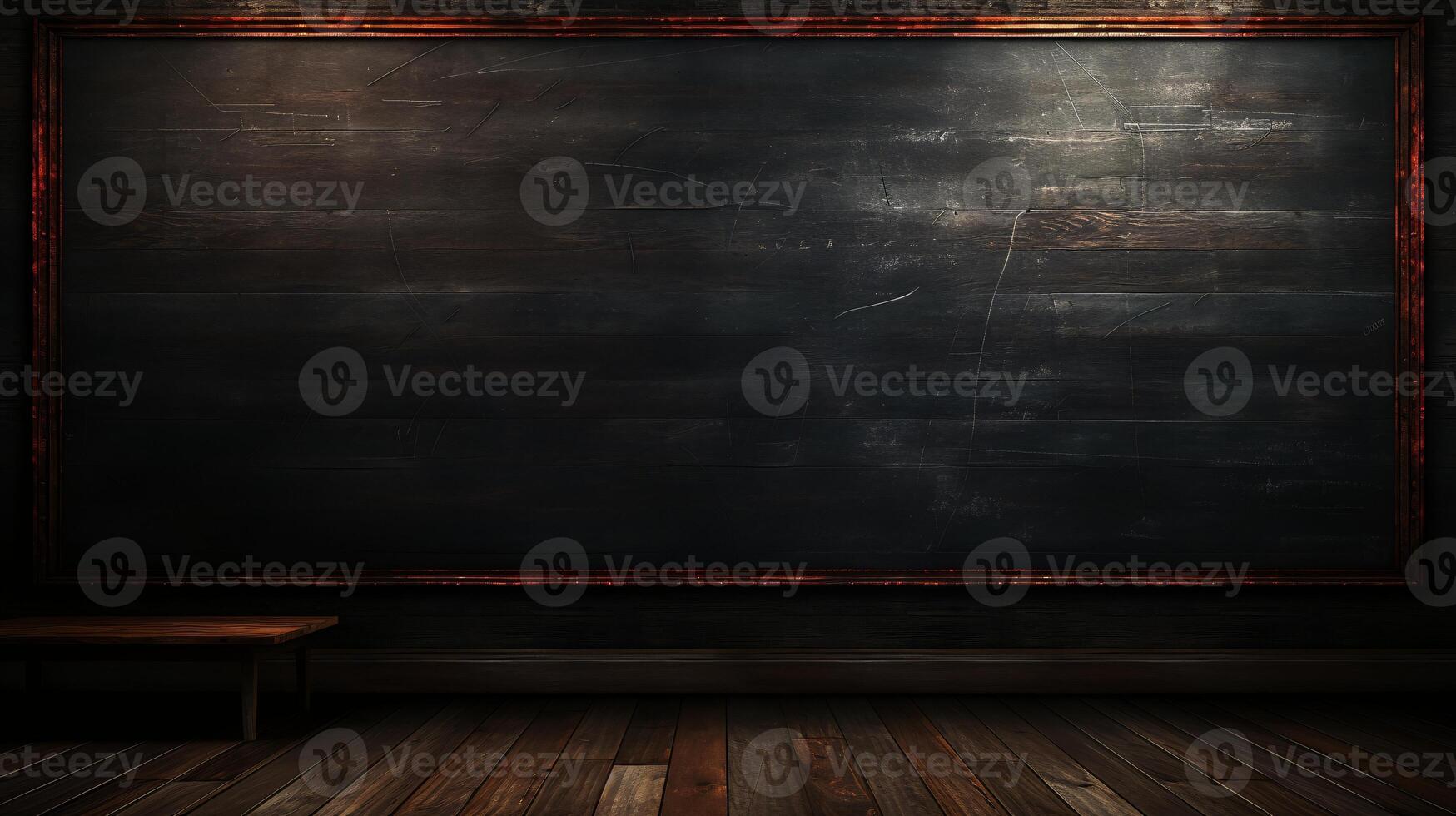 AI generated Empty wooden chalkboard on the wall Education concept with copy space photo