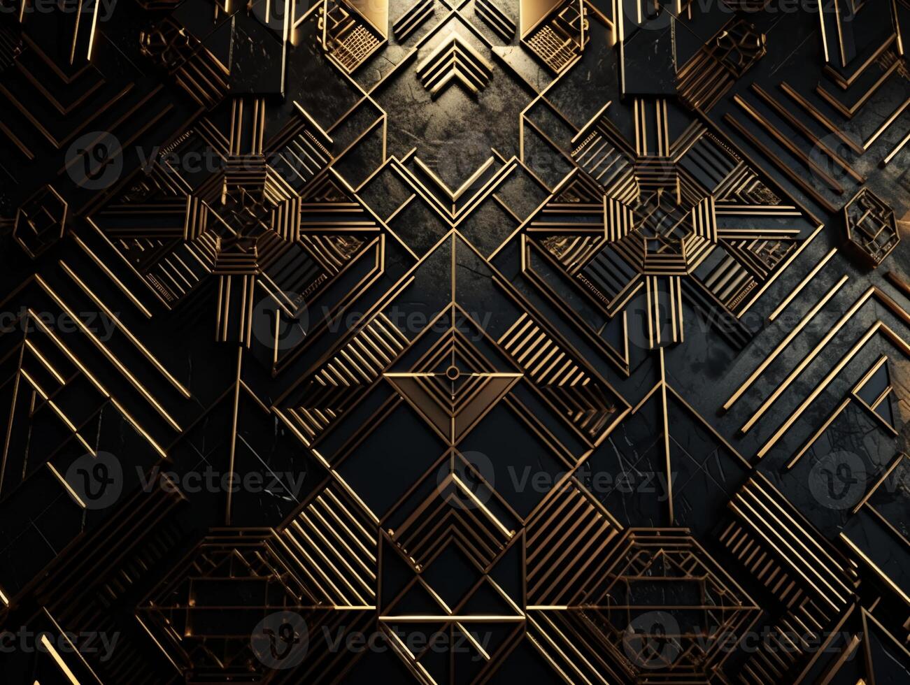 AI generated Dark black mosaic background with golden lines Art Deco luxury style texture photo