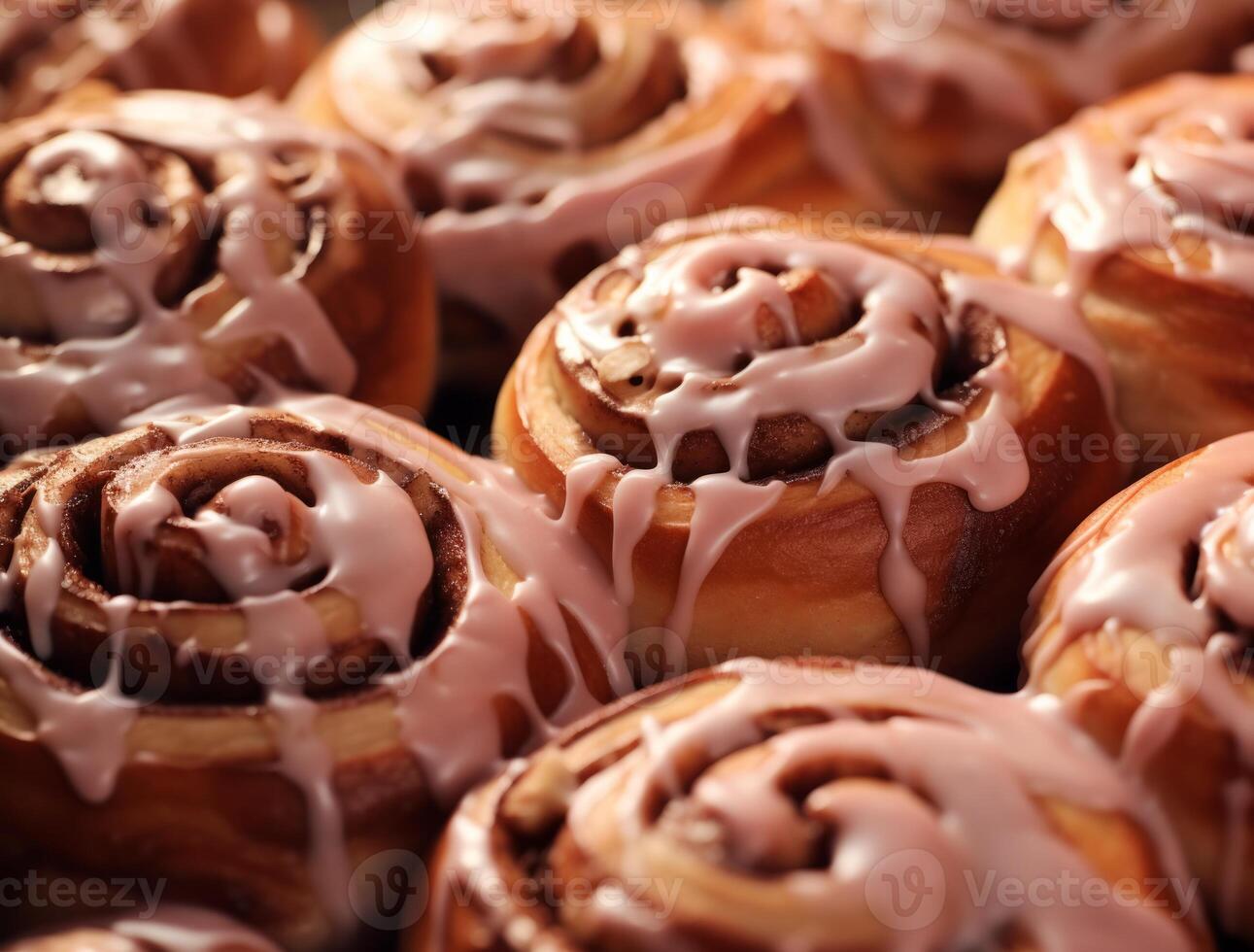 AI generated Freshly baked cinnamon rolls on rustic kitchen photo