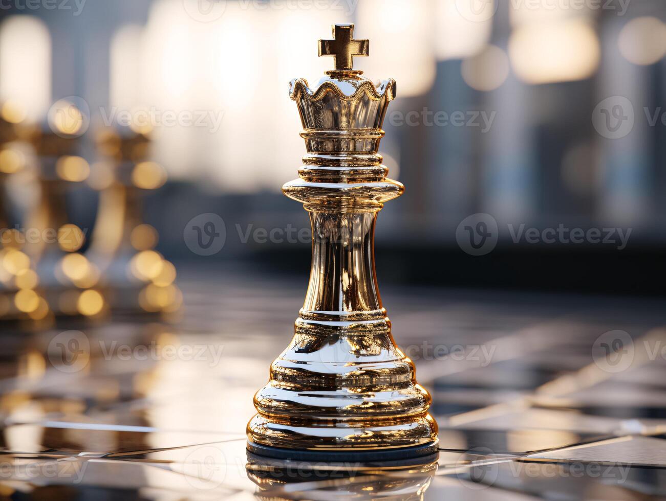 AI generated Chess on a chessboard, business concept of success and leadership photo