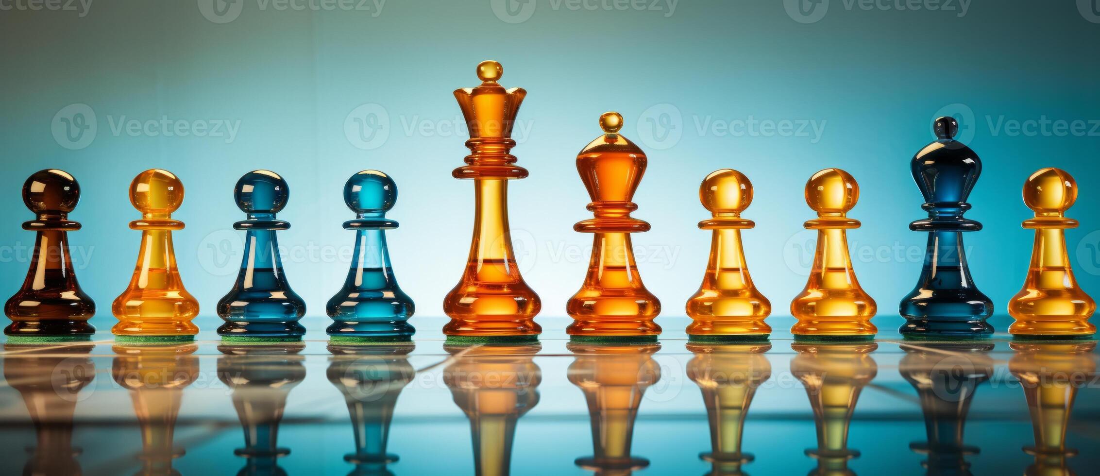AI generated Chess on a chessboard, business concept of success and leadership photo