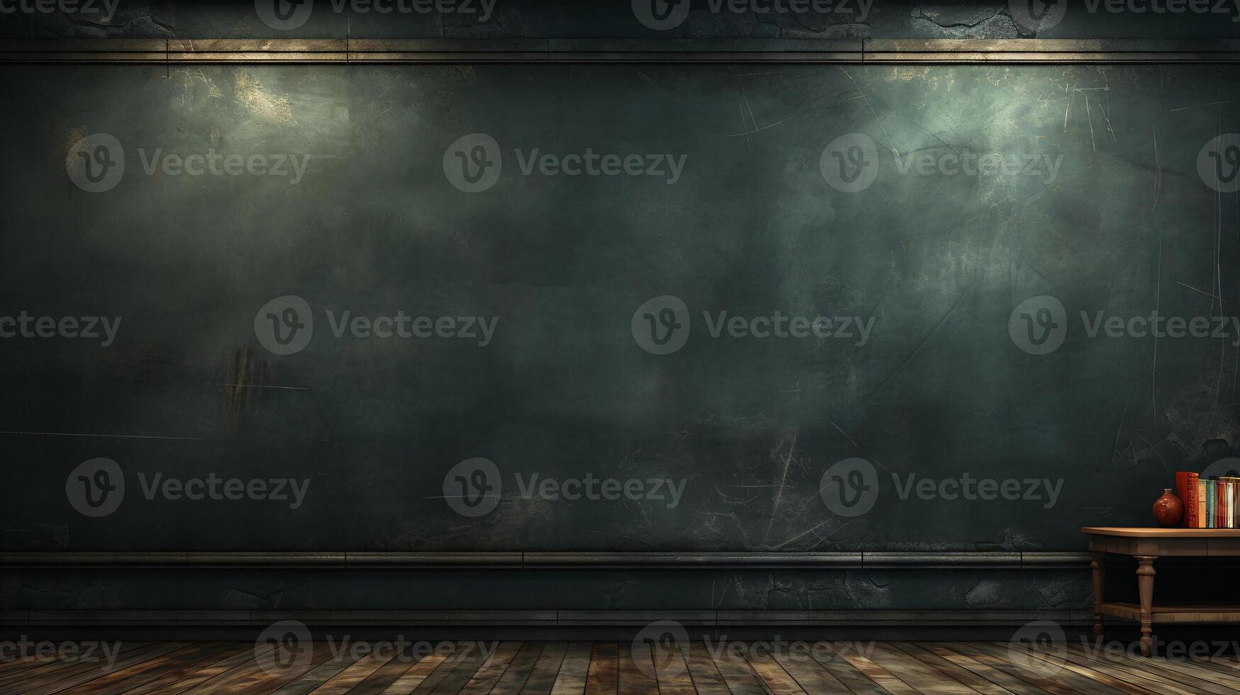 AI generated Empty wooden chalkboard on the wall Education concept with copy space photo