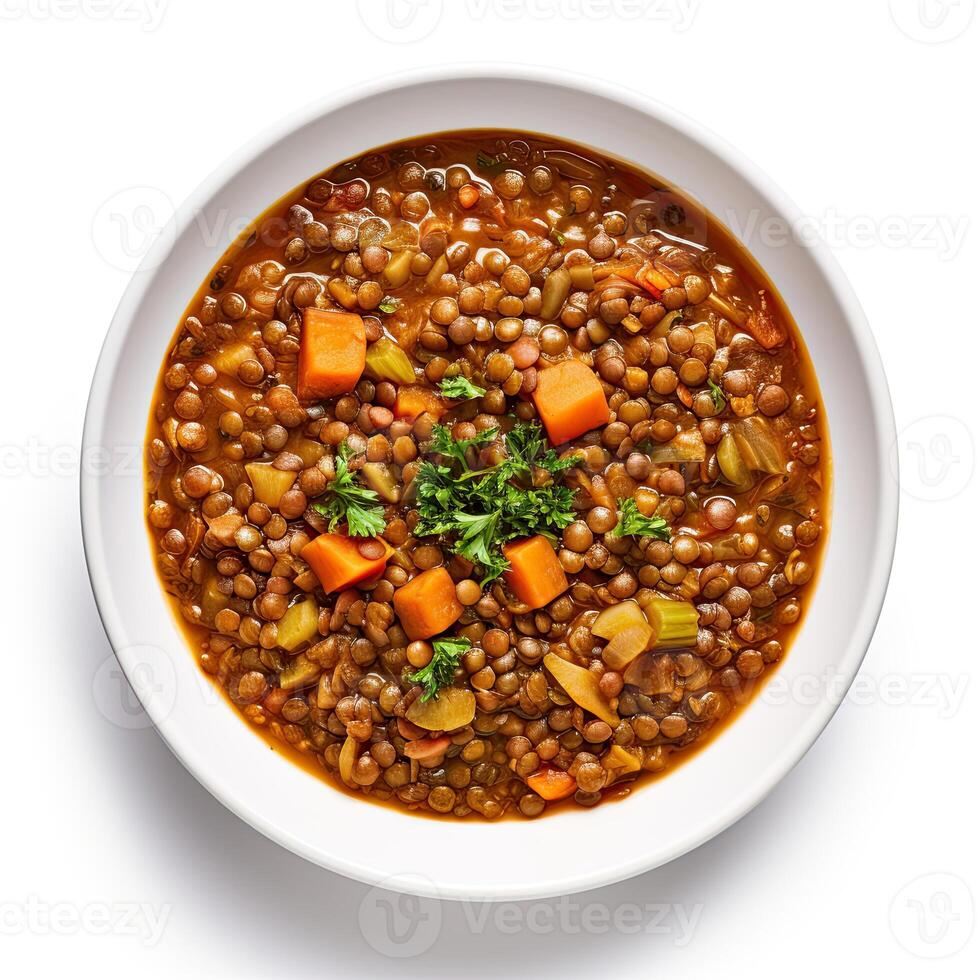 AI generated lentil soup closeup photo