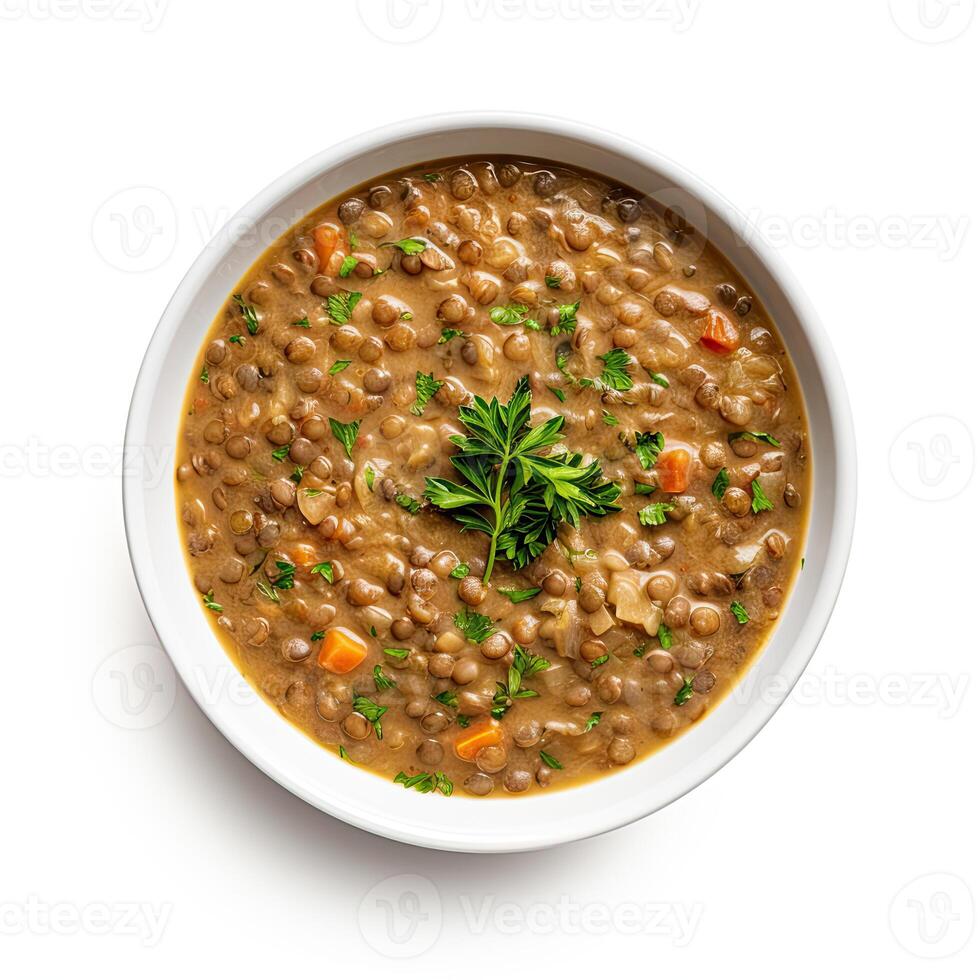 AI generated lentil soup closeup photo