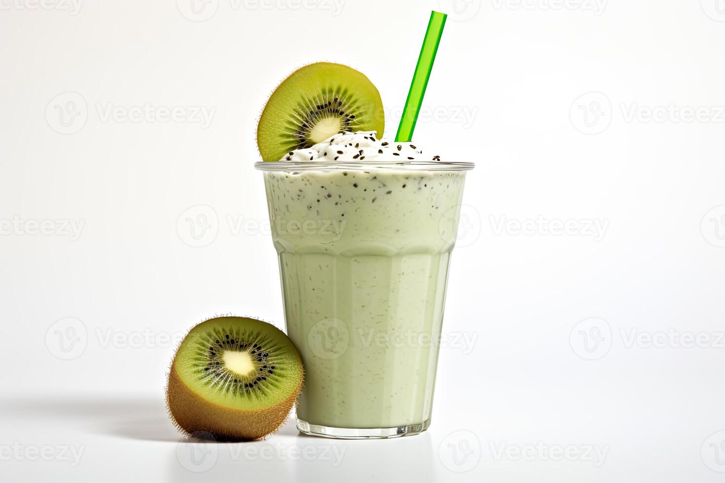 AI generated Kiwi milkshake isolated on white background photo