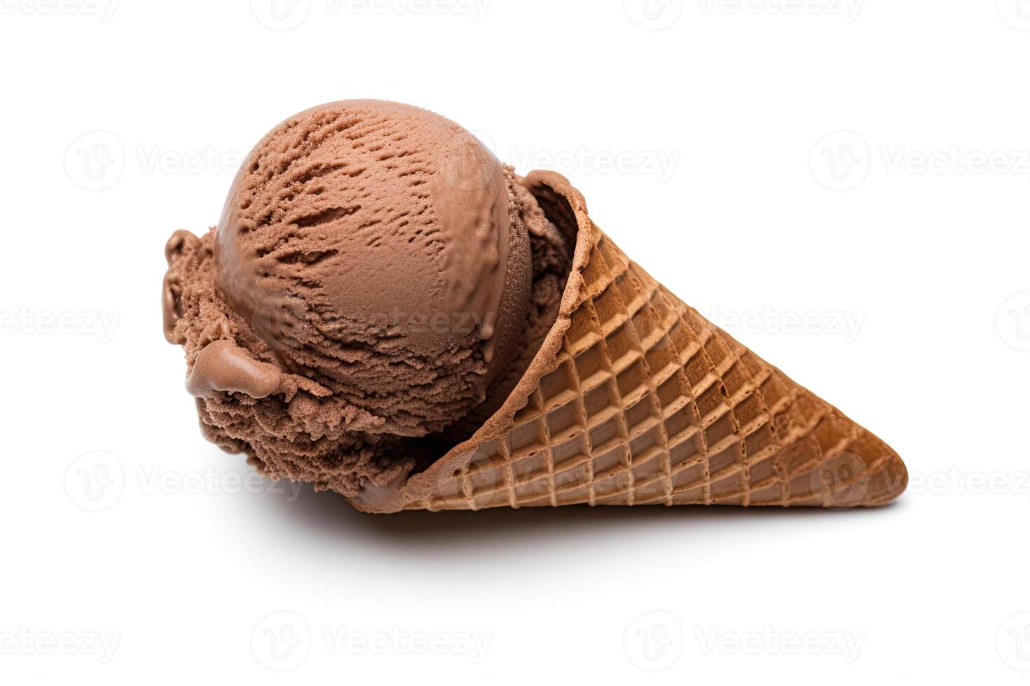 AI generated Chocolate ice cream close up isolated on white background photo