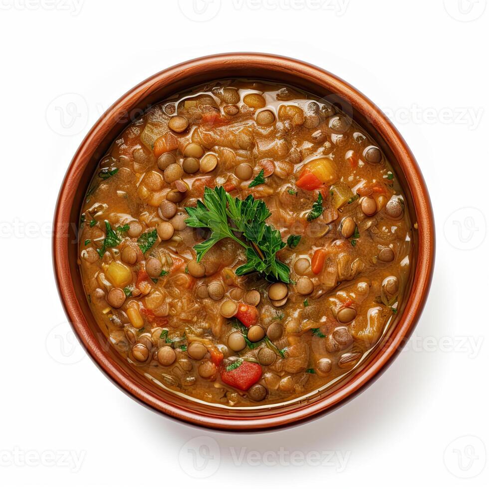 AI generated lentil soup closeup photo