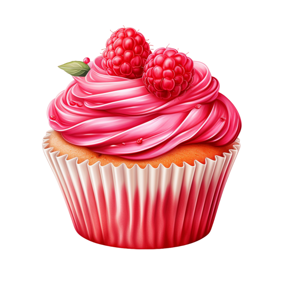 ai généré rose petit gâteau avec crème tourbillon réaliste sucré dessert png