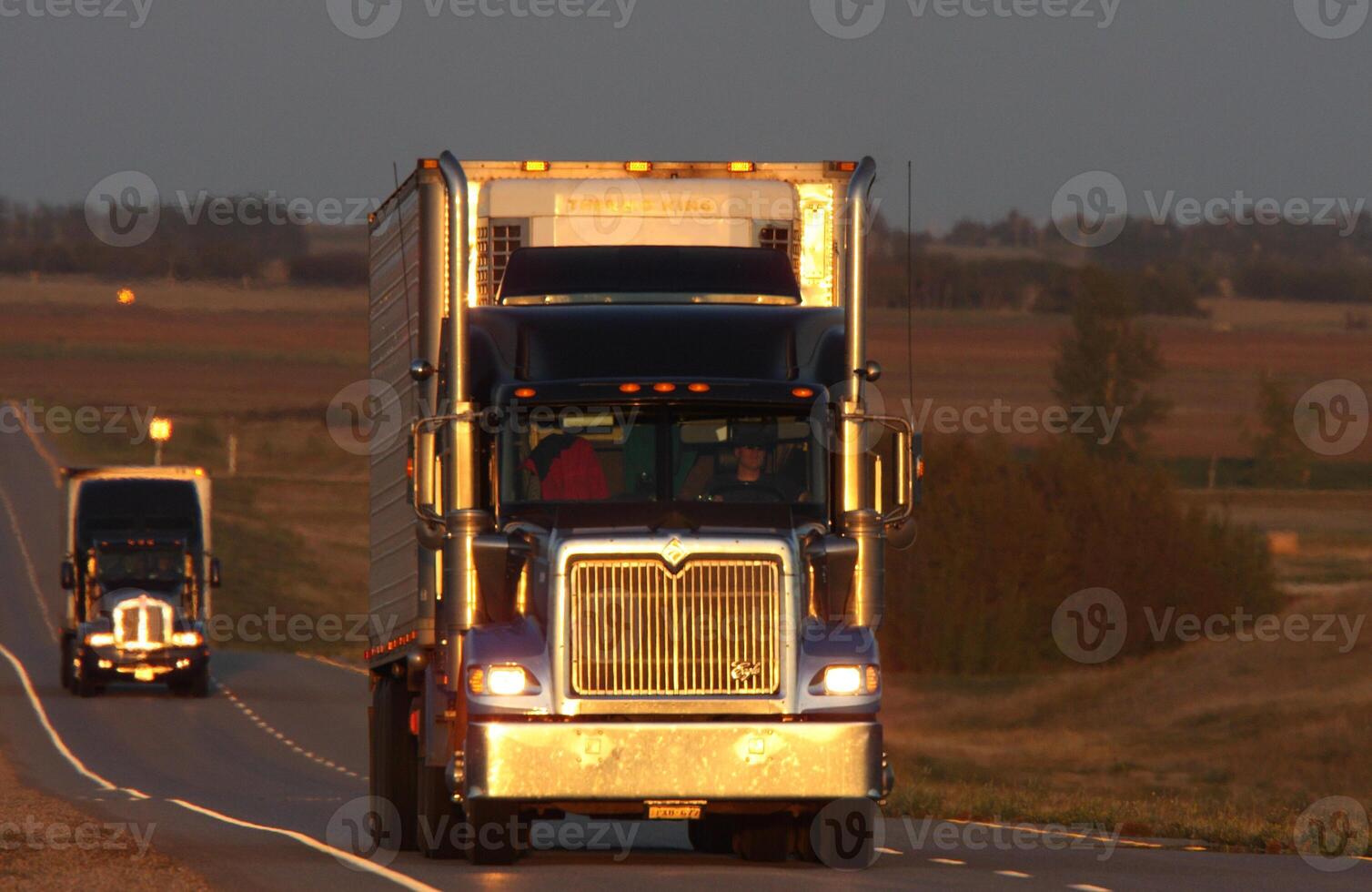 Semi trucks along Trans Canada Highway photo