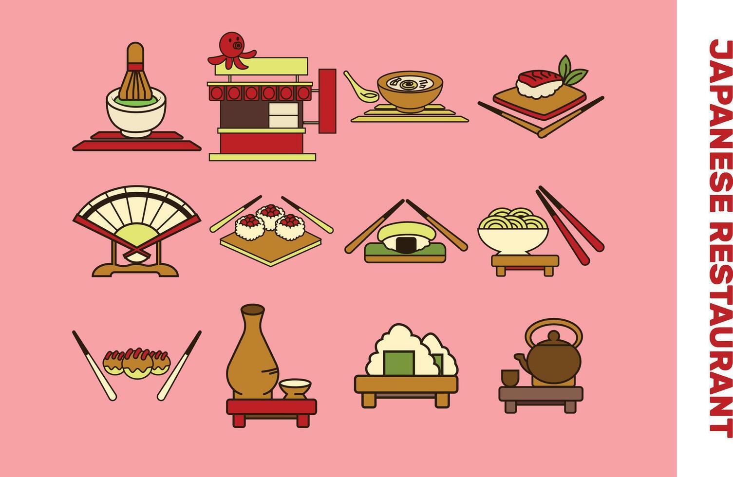 Restaurant illustration vector icon set