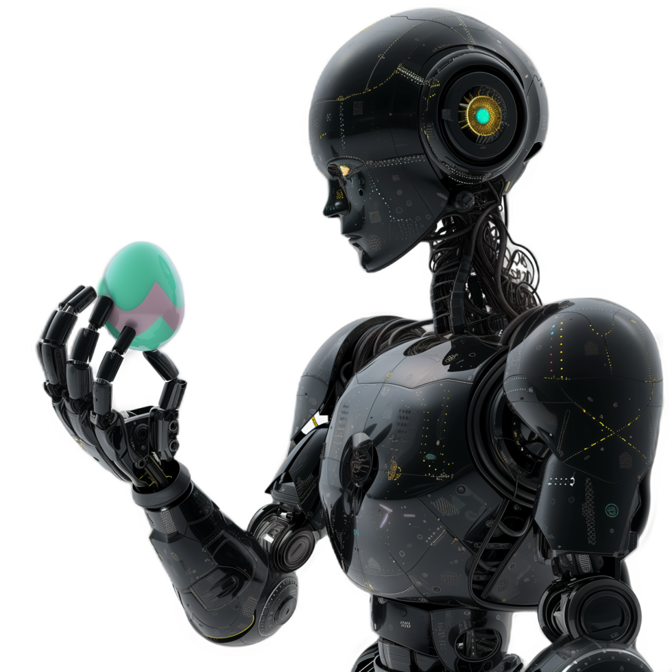 AI generated Easter green egg in hand of robot png