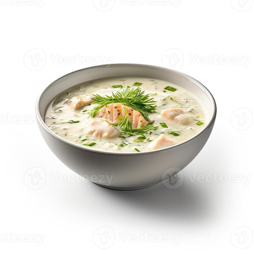 AI generated Fish soup closeup photo