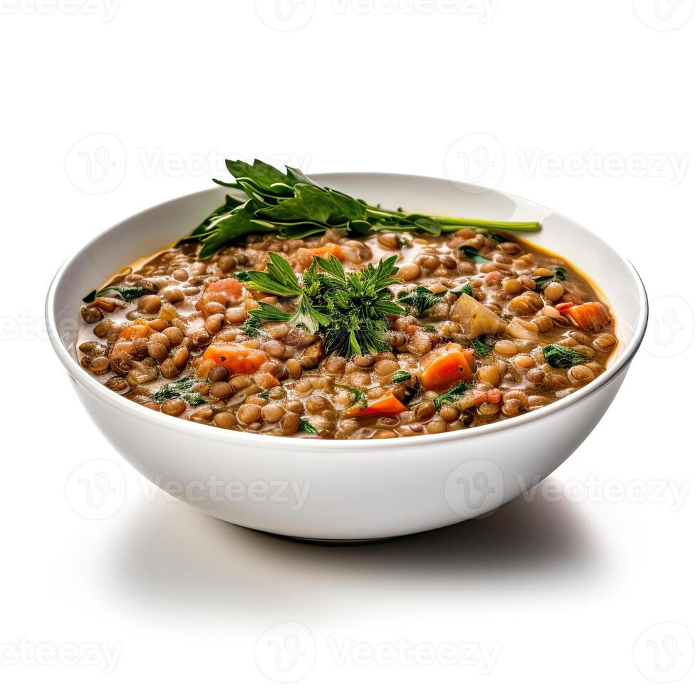 AI generated lentil soup closeup photo