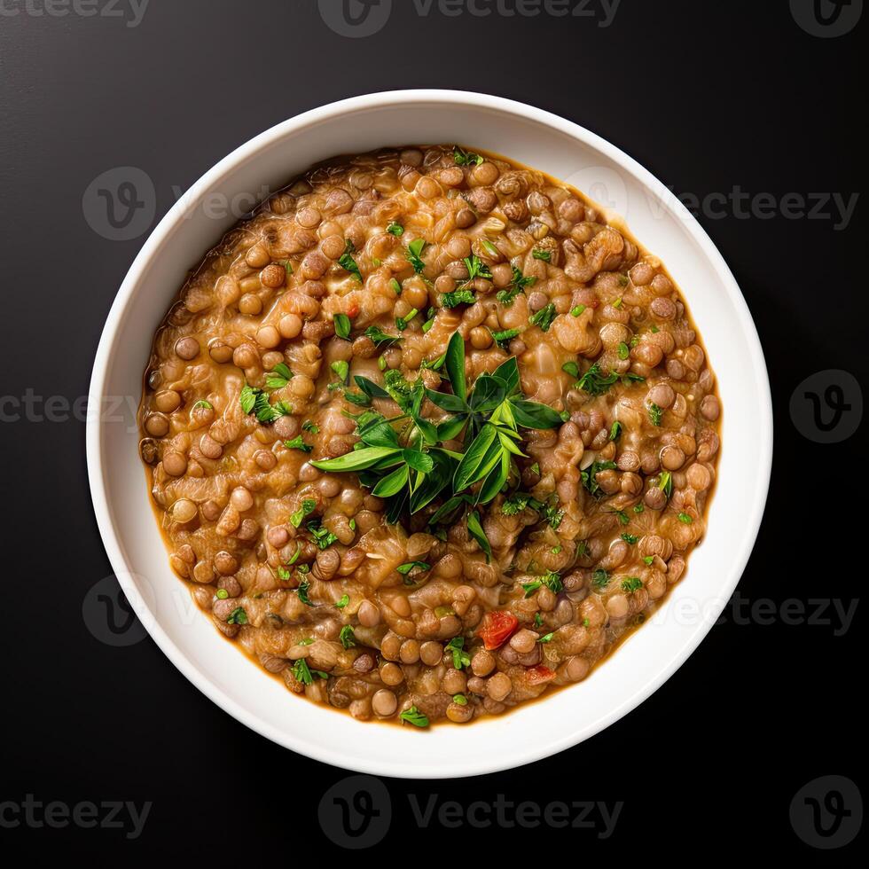 AI generated lentil soup closeup photo