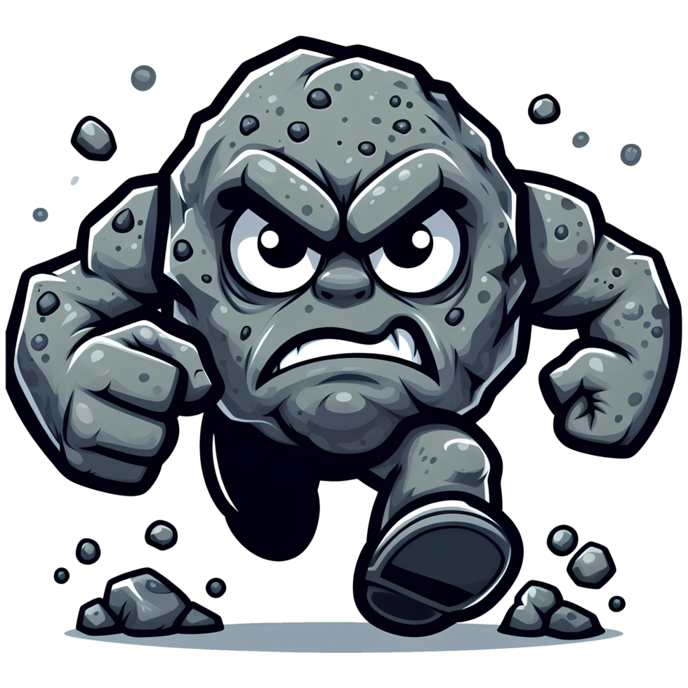 AI generated Angry Rock or Stone Monster Running Front View, Cartoon Style Transparent Background png